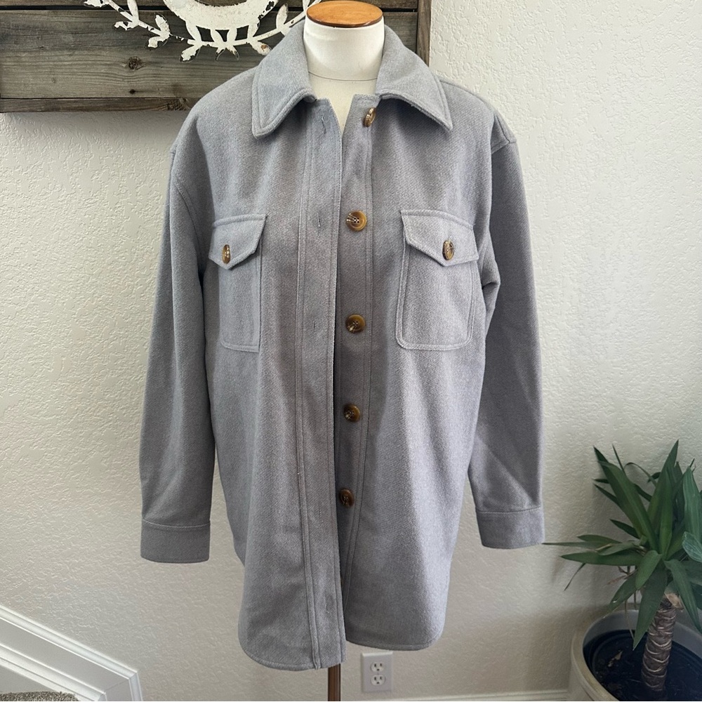 Good‎ American Shacket Shirt Jacket Size 1/2 Sm/Med Gray Jacket